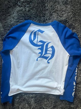 Maglietta Chrome Hearts Raglan Blu Bianco