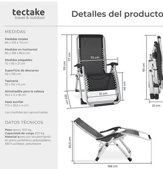 Silla de playa/piscina reclinable negra