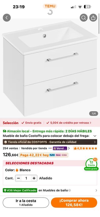 Mueble de baño blanco con cajones