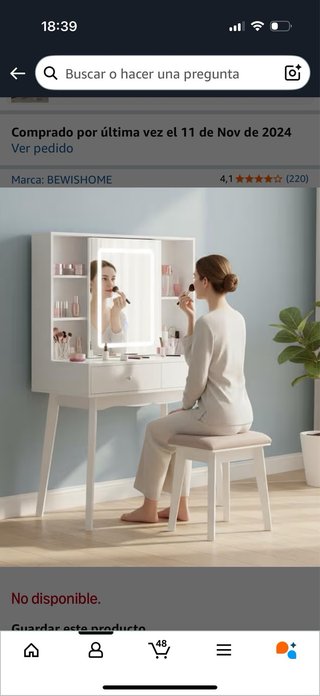 Tocador BEWISHOME Blanco con Luz y Espejo