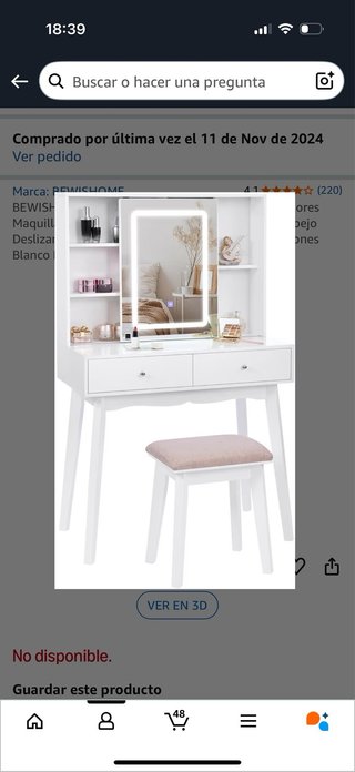 Tocador BEWISHOME Blanco con Luz y Espejo