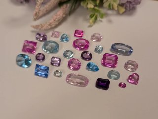 Lote piedras joyería azul y rosa