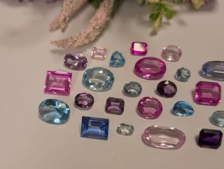 Lote piedras joyería azul y rosa