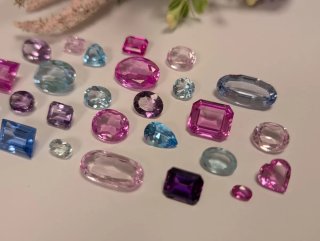 Lote piedras joyería azul y rosa
