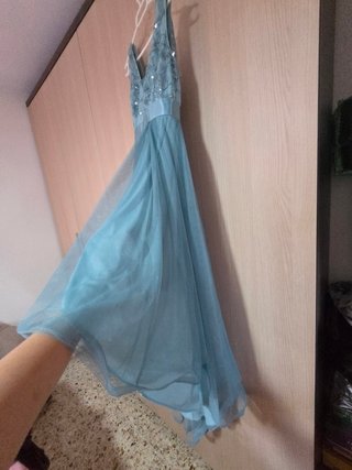 Vestido de fiesta azul verdoso