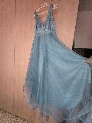 Vestido de fiesta azul verdoso
