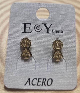 Pendientes Virgen del Pilar Acero Dorado Elena