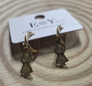Pendientes Virgen del Pilar de acero dorados.