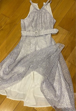 Vestido gasa midi lunares malva