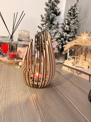 Portavelas de madera y cristal