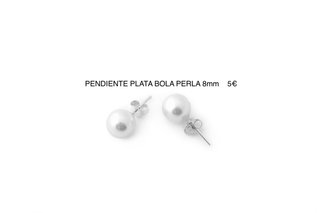 Pendientes Plata Bola Perla 8mm