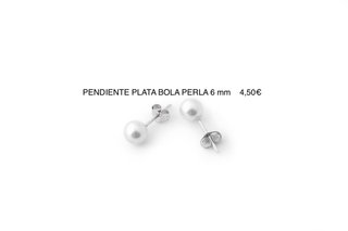 Pendientes Plata Bola Perla 6 mm