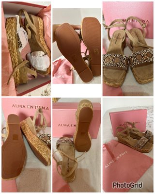 Sandalias cuña Alma en Pena beige/doradas