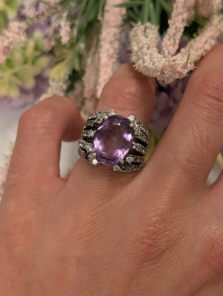Anillo antiguo amatista plata
