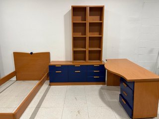 Dormitorio juvenil modular cerezo y azul