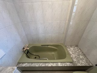 Conjunto sanitario baño verde y blanco