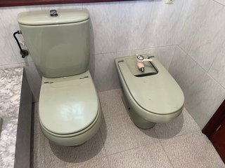 Conjunto sanitario baño verde y blanco