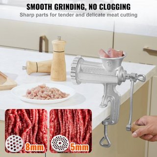 Molino de Carne Manual, Molino de Carne de Hierro Fundido de Alta Resistencia con Abrazadera de Mesa de Acero, Picadora de Carne y Fabricador de Salchichas con 1 Cuchilla de Corte, 2 Placas de Cor...