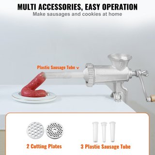 Molino de Carne Manual, Molino de Carne de Hierro Fundido de Alta Resistencia con Abrazadera de Mesa de Acero, Picadora de Carne y Fabricador de Salchichas con 1 Cuchilla de Corte, 2 Placas de Cor...