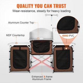 Mesa de Cocina para Camping, Mesa de Cocina Plegable para Exterior con Bolsa de Almacenamiento, Estación de Cocina de Aluminio con 3 Armarios y Paraviento Desmontable, Montaje Rápido para Picnics,...