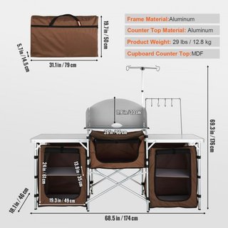 Mesa de Cocina para Camping, Mesa de Cocina Plegable para Exterior con Bolsa de Almacenamiento, Estación de Cocina de Aluminio con 3 Armarios y Paraviento Desmontable, Montaje Rápido para Picnics,...