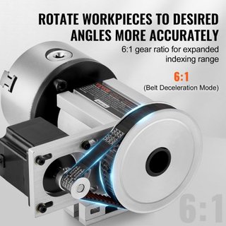Cabezal Divisor, Chuck de 3 Mordazas K11-100mm, Eje Rotacional de Máquina Fresadora CNC, Eje 4ta A, Cabezal de Indexación, Altura del Centro de 66 mm(2.6")/65 mm, Mandril MT2, Relación de Engranaj...