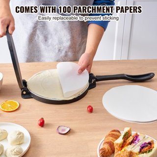Prensa para Tortillas, Fabricante de Tortillas y Roti de 10 Pulgadas, Prensa Tortilladora de Hierro Fundido de Alta Resistencia, Fabricante de Patacones Pre-Sazonado con 100 Piezas de Papel Pergam...