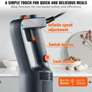 Mezclador de Inmersión Comercial, Batidora de Mano Pesada de 750 Vatios, Mezclador de Variedad de Velocidades con Cuchilla de Acero Inoxidable 304, Mezclador Portátil Multiusos para Sopa, Batido, ...