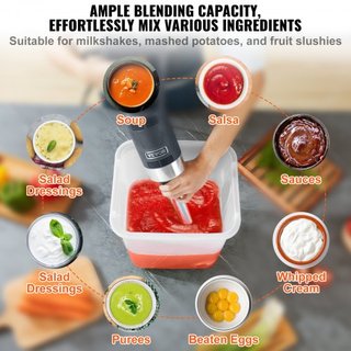 Mezclador de Inmersión Comercial, Batidora de Mano Pesada de 750 Vatios, Mezclador de Variedad de Velocidades con Cuchilla de Acero Inoxidable 304, Mezclador Portátil Multiusos para Sopa, Batido, ...