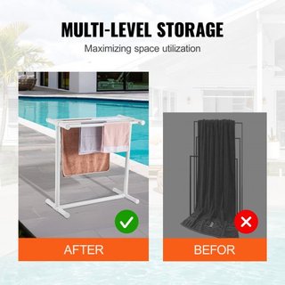 Supporto per Asciugamani, Supporto per Asciugamani in PVC per Esterni con 5 Barre, Supporto per Asciugamani da Pavimento per Piscina con Clip, Borsa e Gancio, Organizzatore per l'Asciugamento di Coperte per Interni ed Esterni...