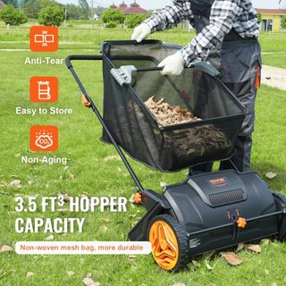 Rastrillo de Césped Manual, Recogedor de Hojas y Césped de 21 pulgadas, Ruedas de Plástico Resistente y Acero Reforzado Duradero con Gran Capacidad de 3.5 pies cúbicos, Bolsa de Recolección de Mal...