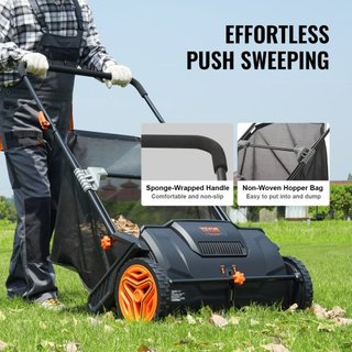Rastrillo de Césped Manual, Recogedor de Hojas y Césped de 21 pulgadas, Ruedas de Plástico Resistente y Acero Reforzado Duradero con Gran Capacidad de 3.5 pies cúbicos, Bolsa de Recolección de Mal...