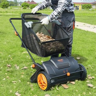 Rastrillo de Césped Manual, Recogedor de Hojas y Césped de 21 pulgadas, Ruedas de Plástico Resistente y Acero Reforzado Duradero con Gran Capacidad de 3.5 pies cúbicos, Bolsa de Recolección de Mal...