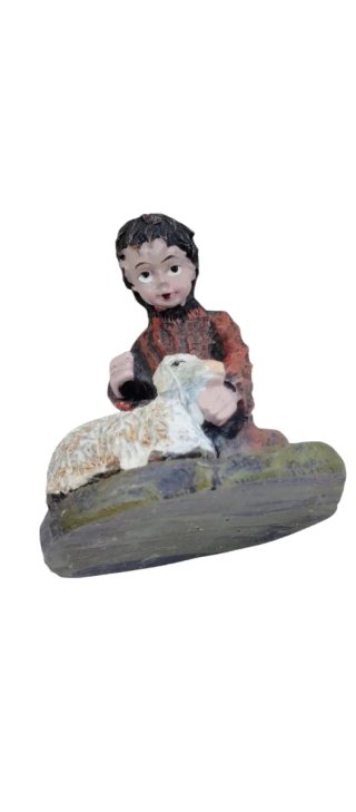 Figura niño y cordero marmolina pintada