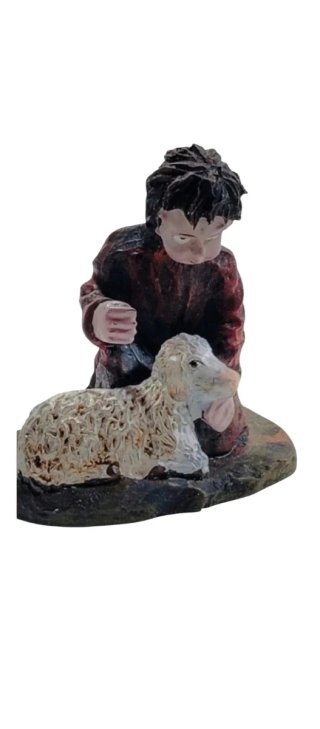 Figura niño y cordero marmolina pintada