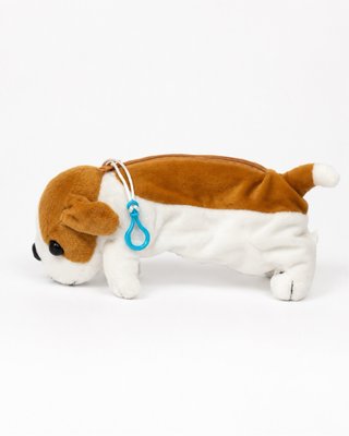 Estuche perro peluche marrón y blanco NUEVO