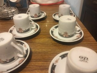 Juego de 6 tazas de cerámica con soporte