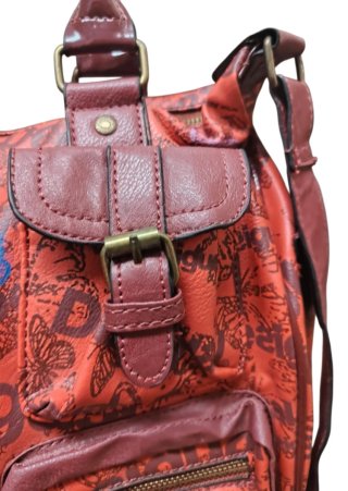 Bolso Desigual Piel Rojo y Burdeos Bandolera