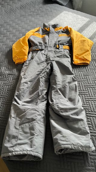 Mono de nieve gris y amarillo