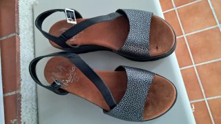 Sandalias Marila Mujer Talla 41 Negra y Plateada