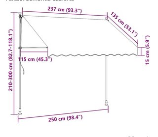 Toldo retráctil sin taladros 250 cm regulable