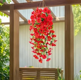 4 Flores Artificiales Colgantes Rojas