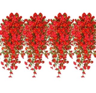 4 Flores Artificiales Colgantes Rojas