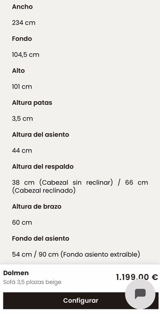 Sofá 3.5 plazas tela beige