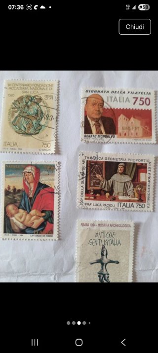 5 Francobolli Italiani 1993/94 usati
