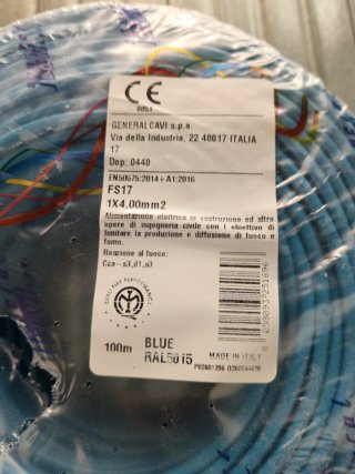 Cavo elettrico 1x4,00mm2 BLU RAL5015