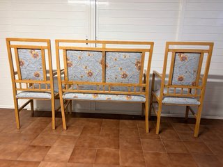 Conjunto sofá y 2 sillones madera floral