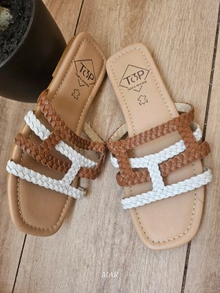 Sandalias TOP3 SHOES cuero trenzado marrón y blanc