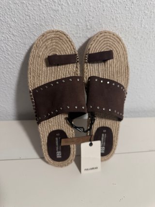 Sandalias Pull&Bear Cuero Marrón Beige Talla S