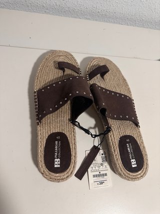 Sandalias Pull&Bear Cuero Marrón Beige Talla S